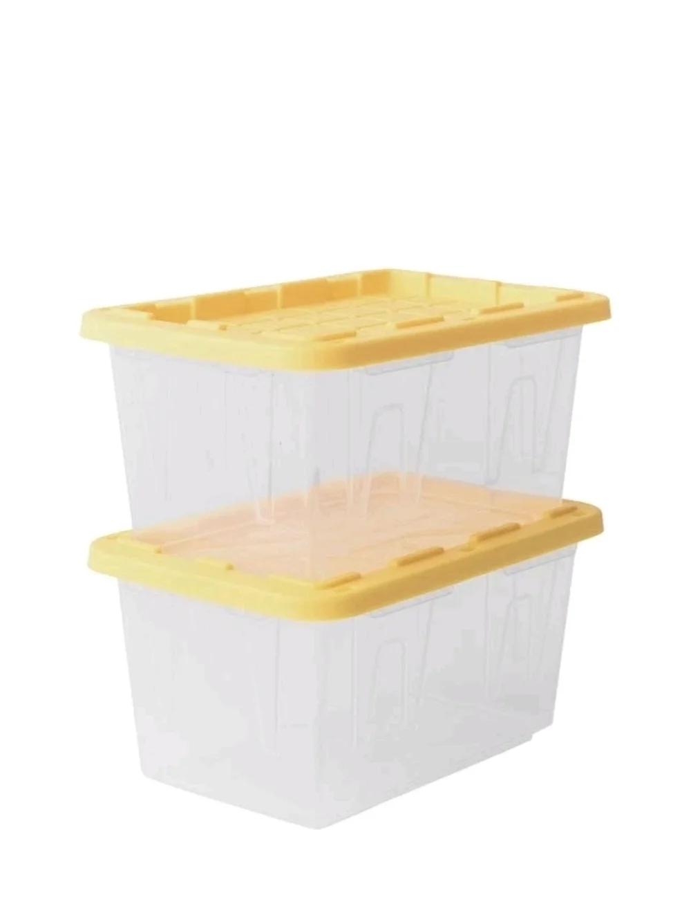 Set of 2 Lowe's Teeny Tote MINI Clear Plastic Totes with Yellow Lids Storage NEW
